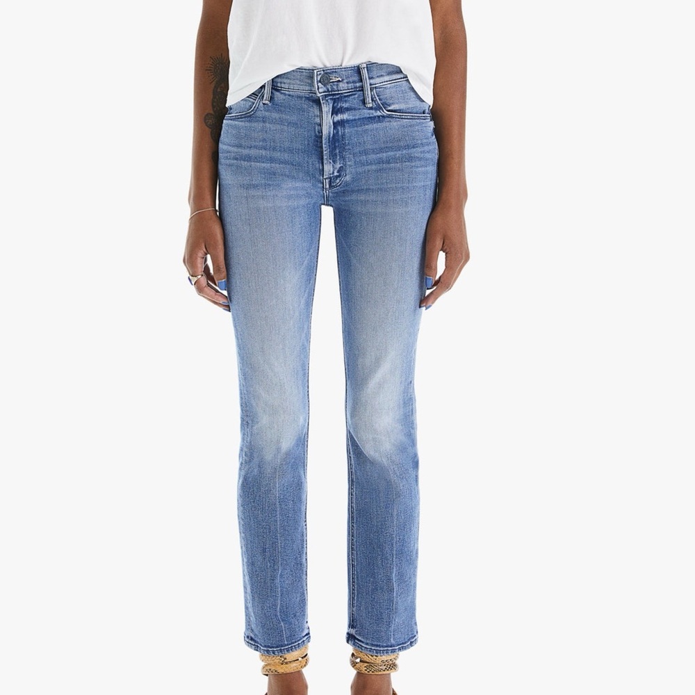 MOTHER Jeans Sz 32 Mid Rise Straight Ankle Denim We The Animals Wash 90s Dazzler